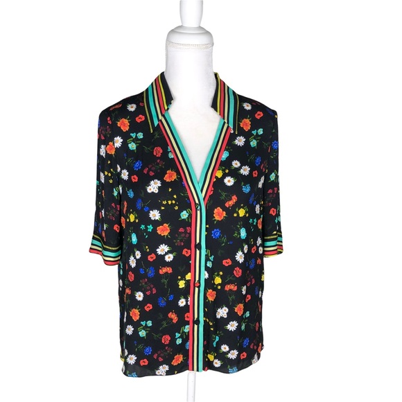 Alice + Olivia Tops - Alice Olivia black floral print blouse short-sleeve top sz small